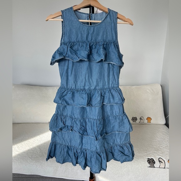 NWOT Michael Kors Denim Ruffle Tiered Layered Dress Mini Midi - XS - Picture 1 of 5